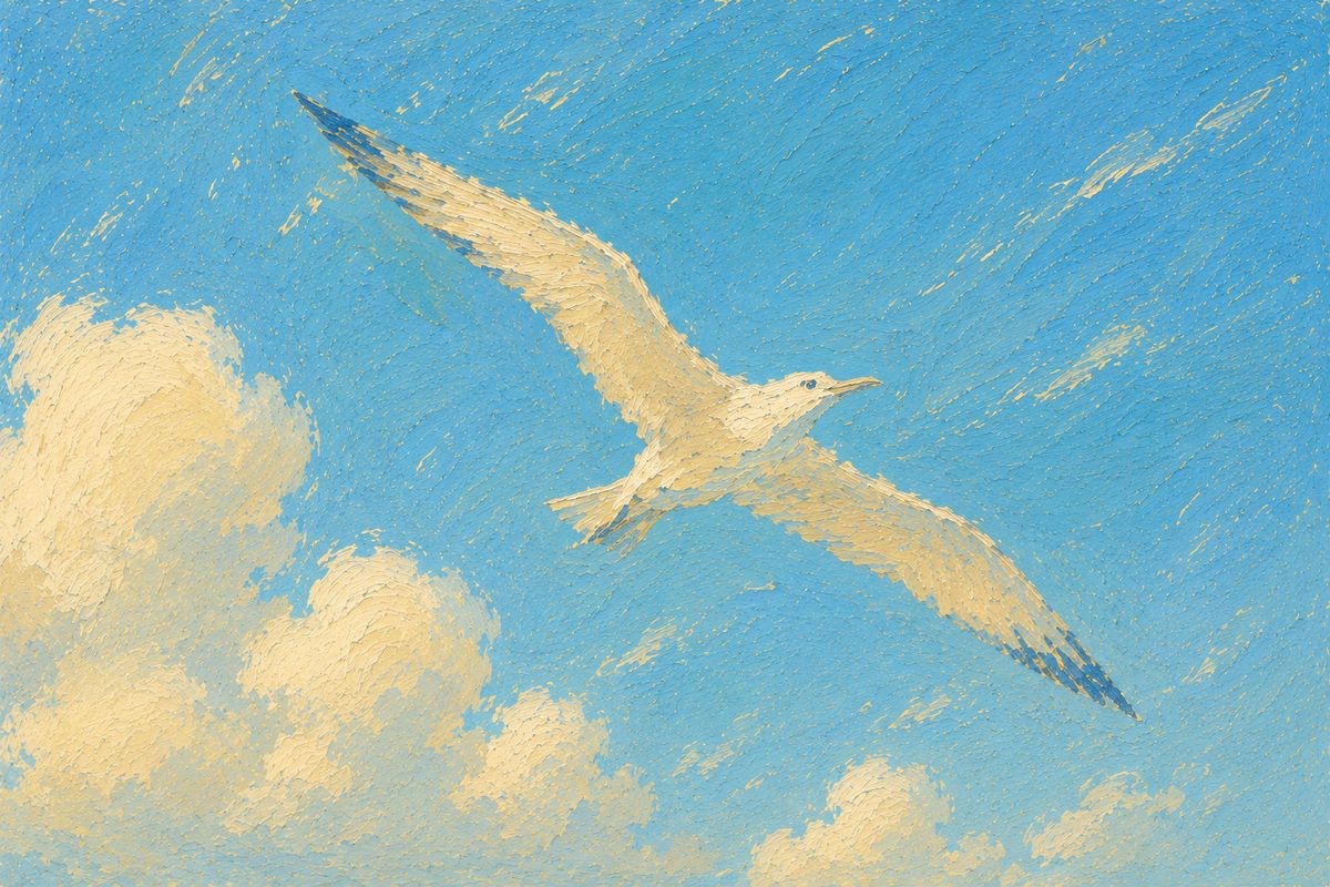 A seagull gliding over open water — more retreats on the horizon